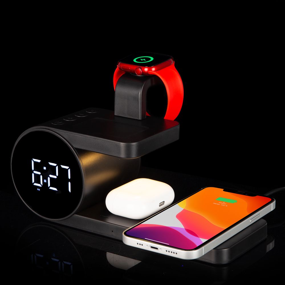 Станция беспроводной зарядки с часами fullStack, черная-5