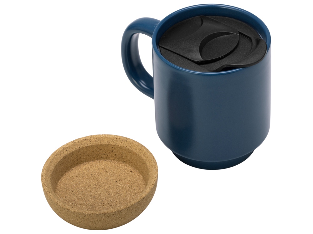 Кружка Denpasar с пробковым дном и крышкой, цветная с двух сторон, бензиновый синий-2