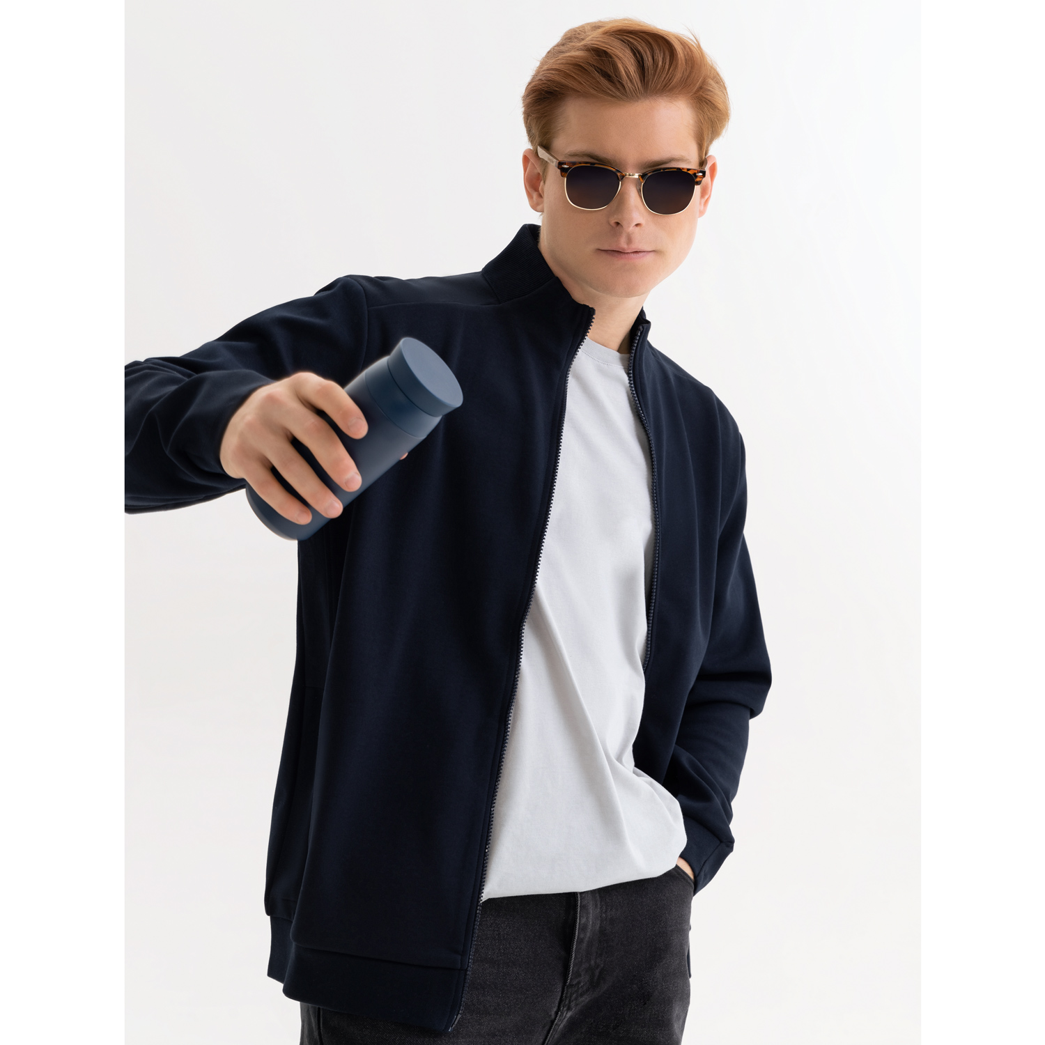 Толстовка на молнии Астин (Astin) темно-синяя-5