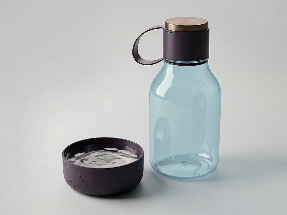 Бутылка для воды 2-в-1 Dog Bowl Bottle со съемной миской для питомцев, 1500 мл, бургунди-0