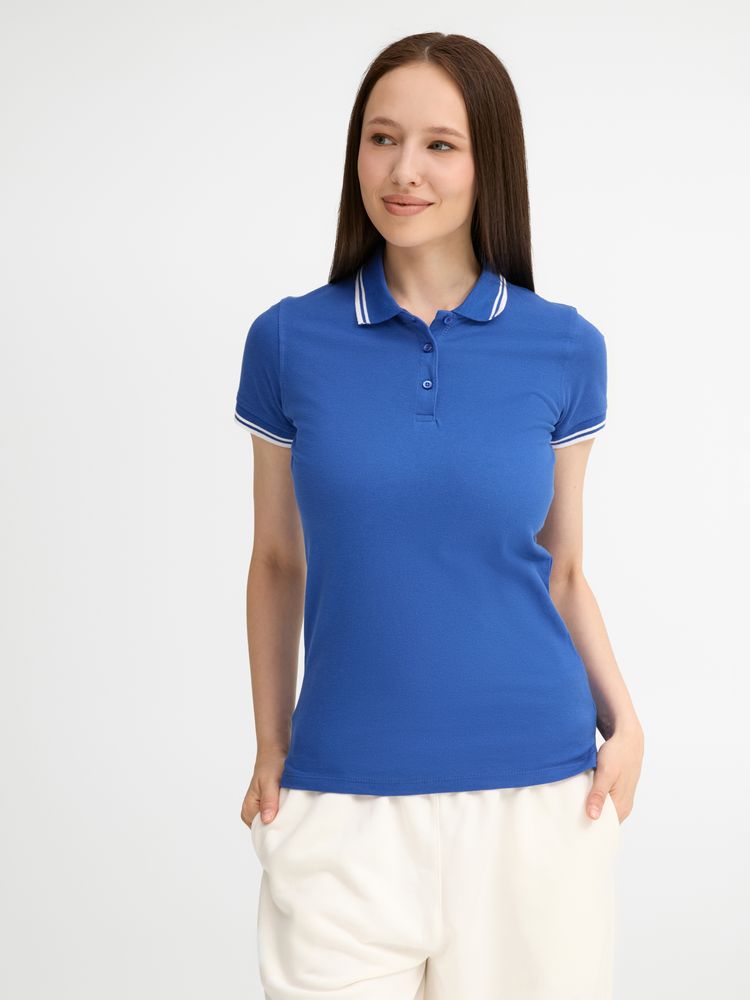 Рубашка поло женская Pasadena Women 200 с контрастной отделкой, ярко-синяя с белым-5