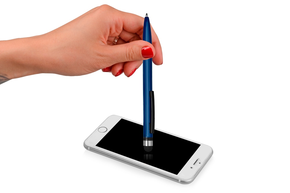 Ручка-стилус пластиковая шариковая Poke, синий/черный-3