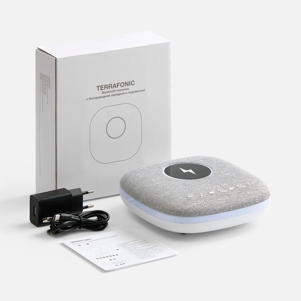Bluetooth-колонка с беспроводной зарядкой и подсветкой Terrafonic, серая-4