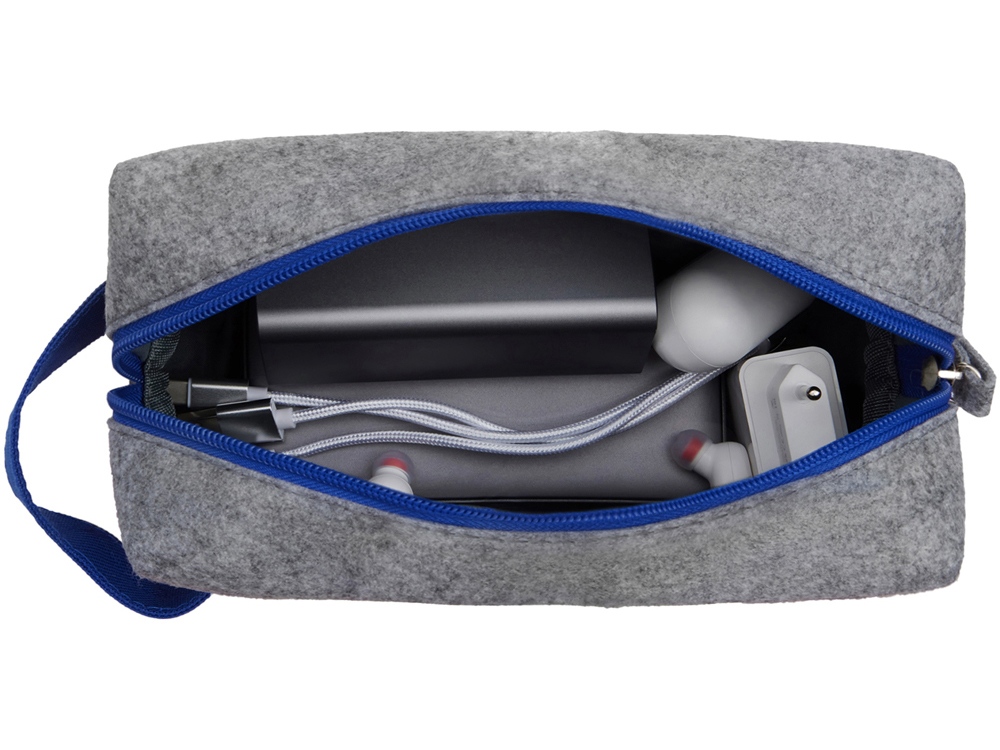 Органайзер для электроники и проводов Felt из RPET-фетра с ручкой, серый с синим-1