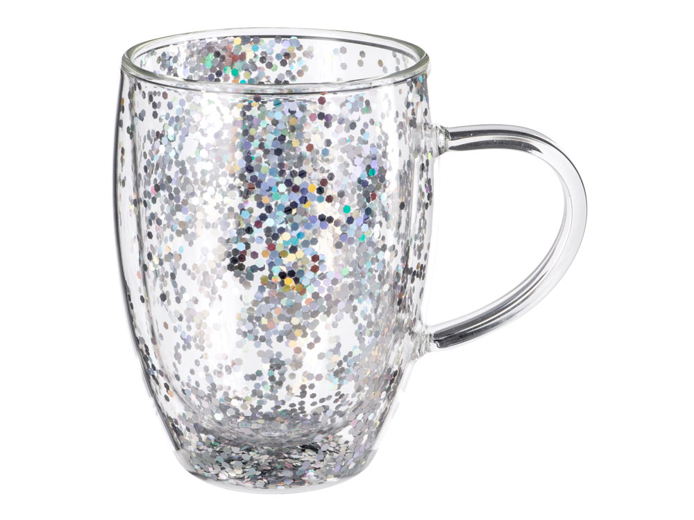 Кружка с двойными стенками с блестками, 360 мл, серебристый-1