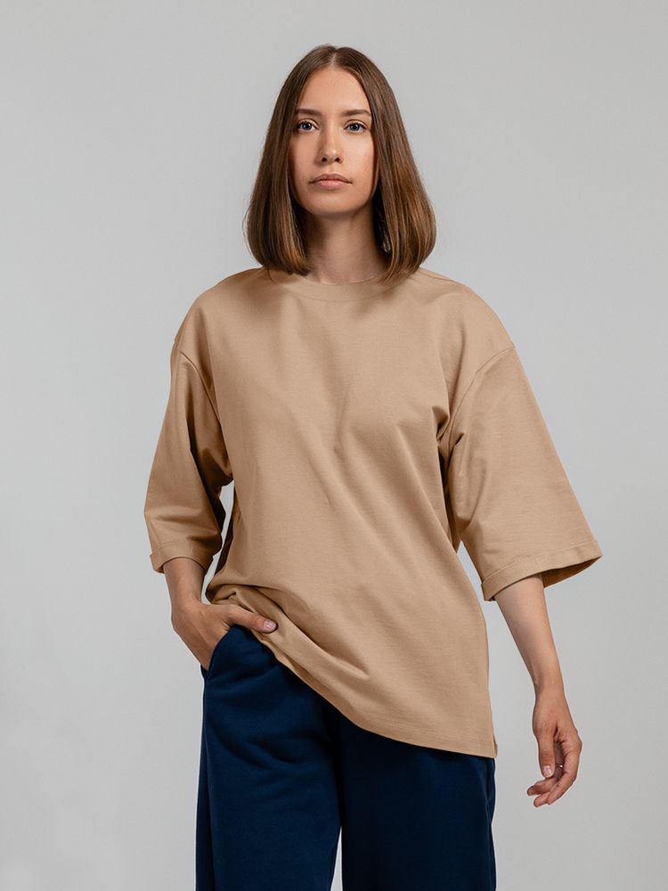 Футболка оверсайз унисекс Kosmos 2.0, бежевая-4