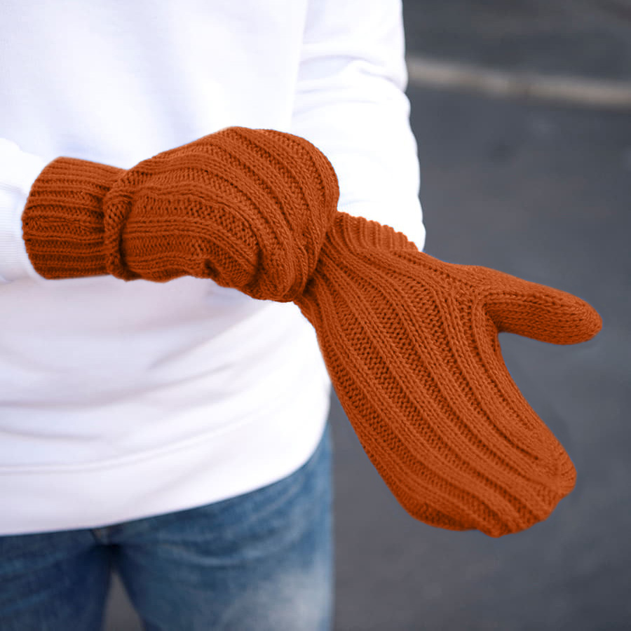 Варежки вязаные НАСВЯЗИ© шерсть/акрил, оранжевый-3
