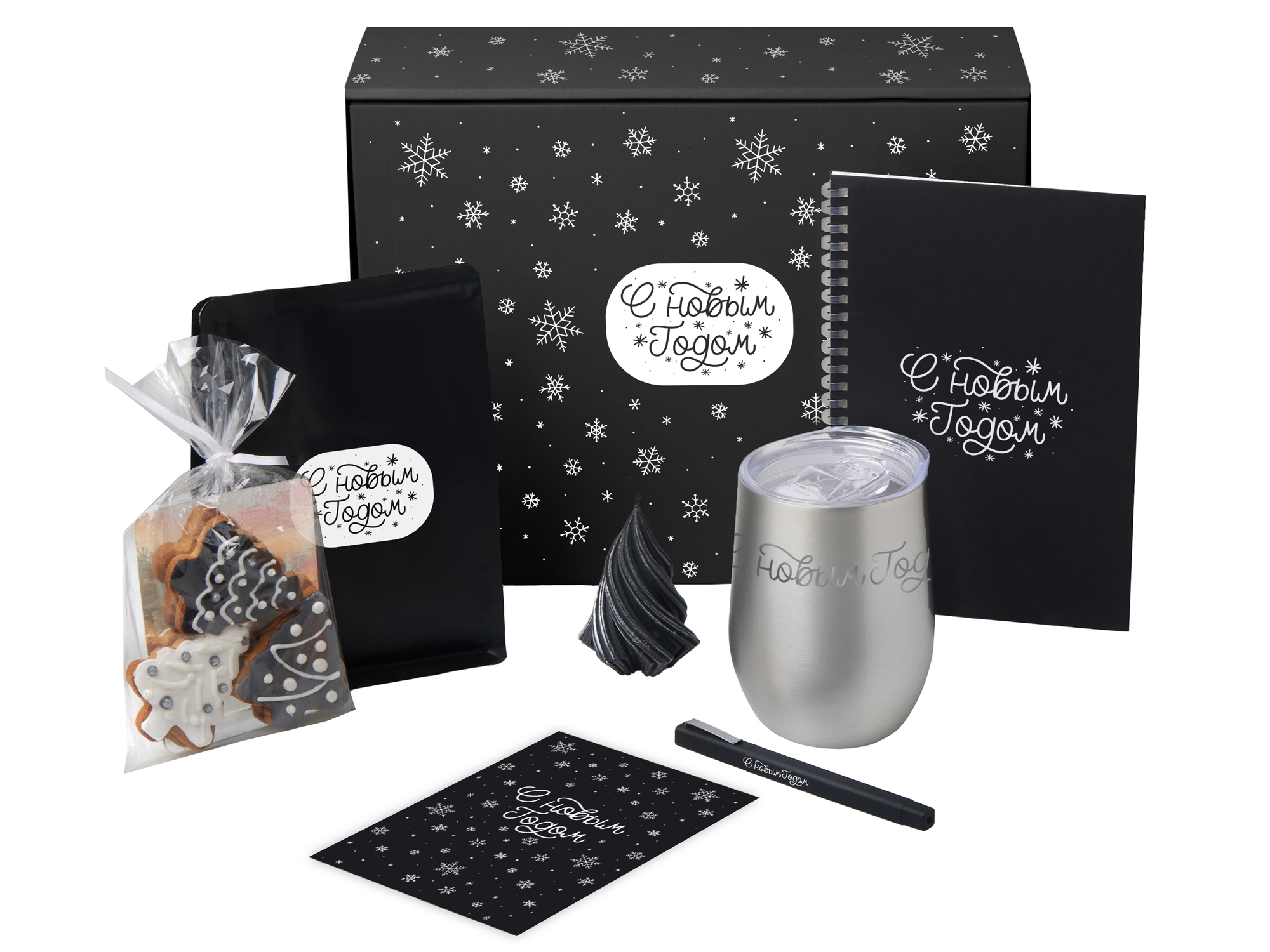 Подарочный набор c термокружкой, блокнотом, ручкой и свечкой, серебристый-0