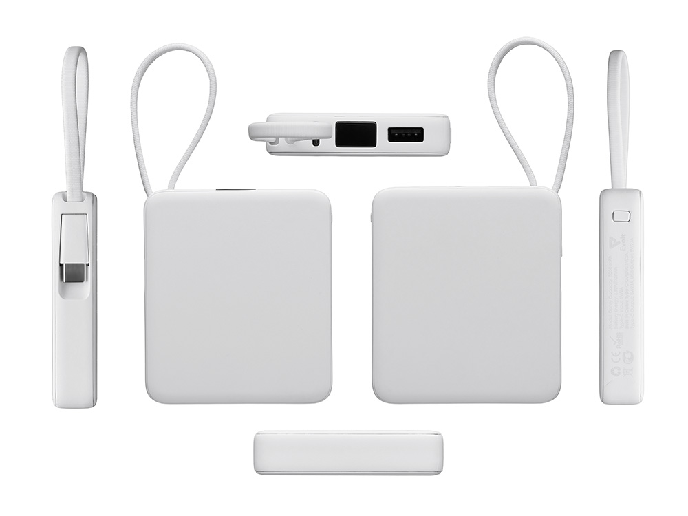 Внешний аккумулятор со встроенным кабелем USB-C Дэнси, 5000 мАч, белый-3