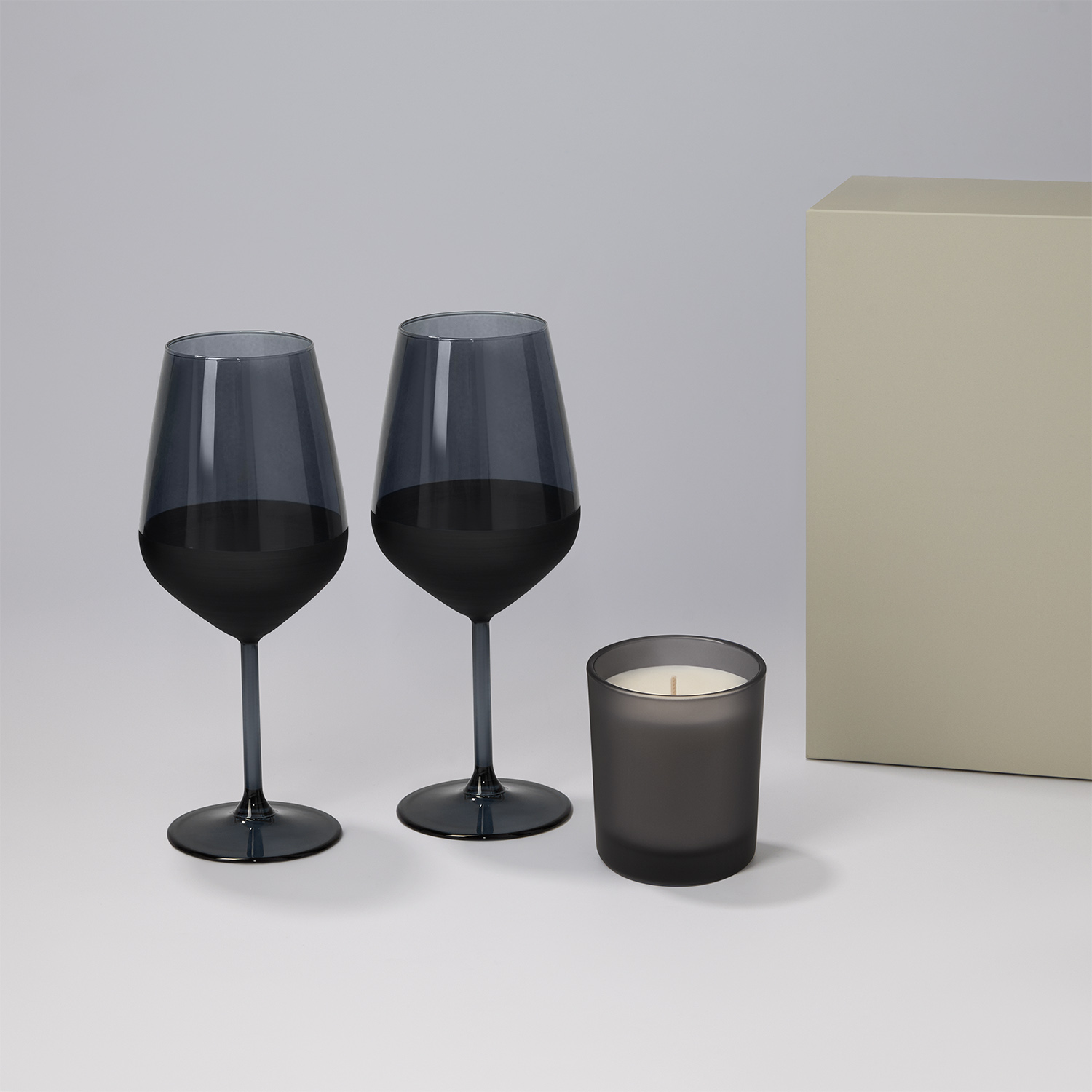 Подарочный набор свеча Энигма (Enigma) + 2 бокала для вина Блэк Эдишн (Black Edition) в серой коробке-0