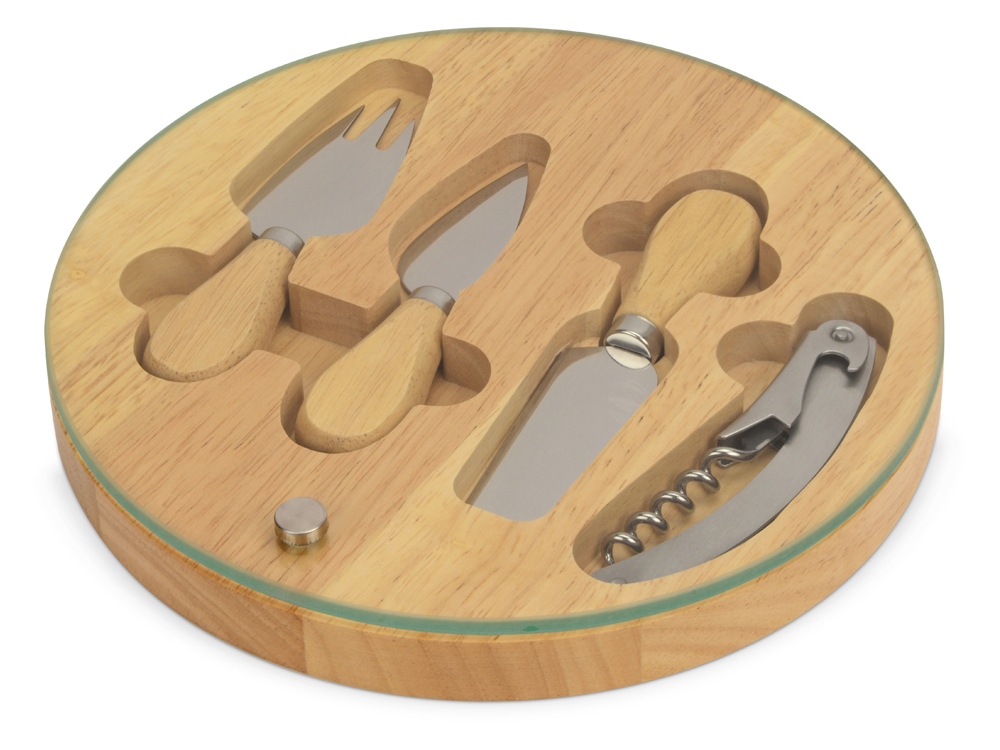 Набор для сыра Rendezvous круглый, со стеклянной крышкой-1