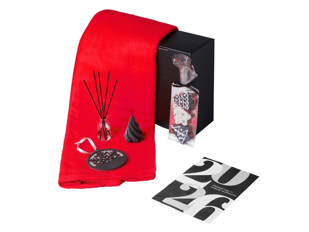 Подарочный набор с пледом, свечой и диффузором, красный-1