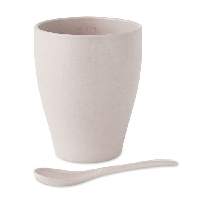 Кружка с ложкой из бамбука, белый-3