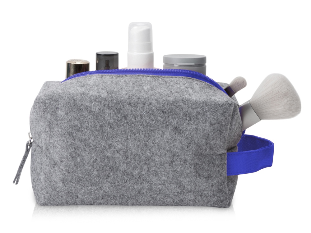 Косметичка из РПЕТ фетра с ручкой Felt, серый с синим-0