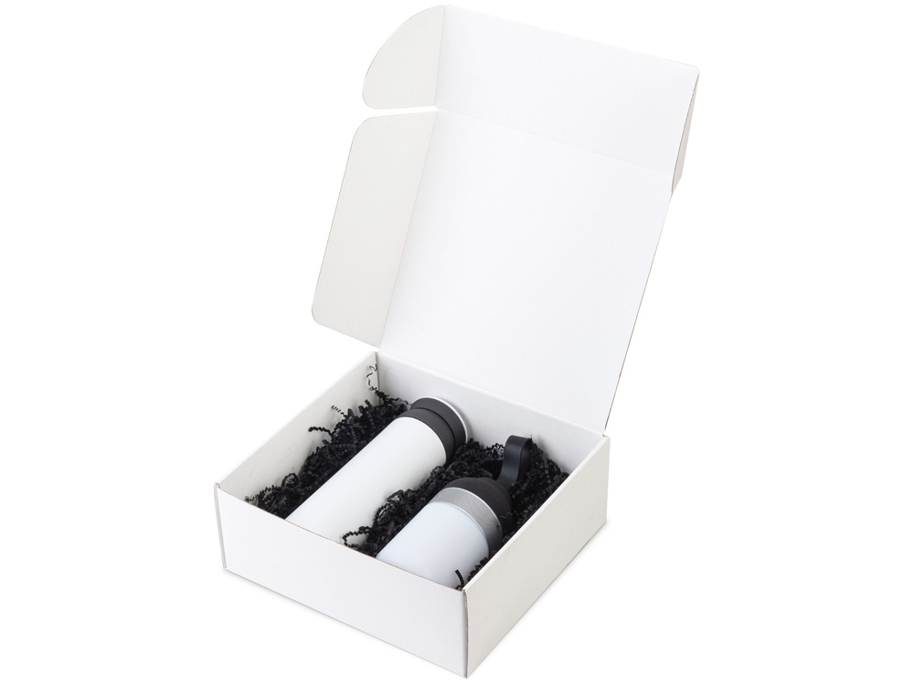 Подарочный набор с колонкой и термосом Black&White, белый/черный-1