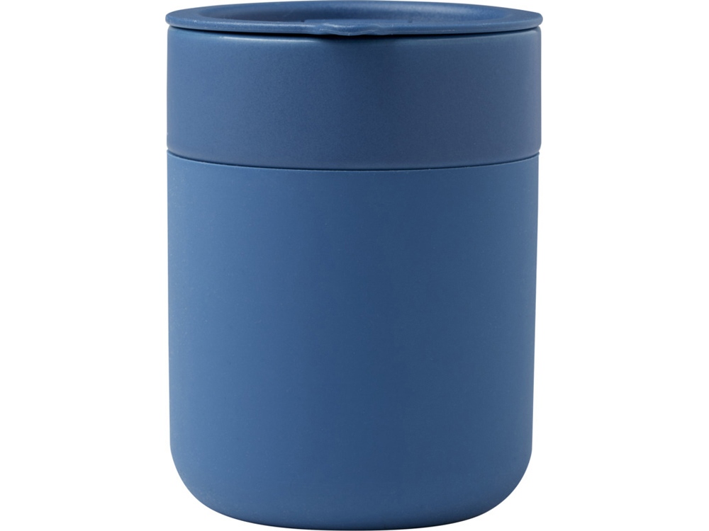 Java керамическая кружка емкостью 330 мл с силиконовой оберткой и пластиковой крышкой - Синий-1