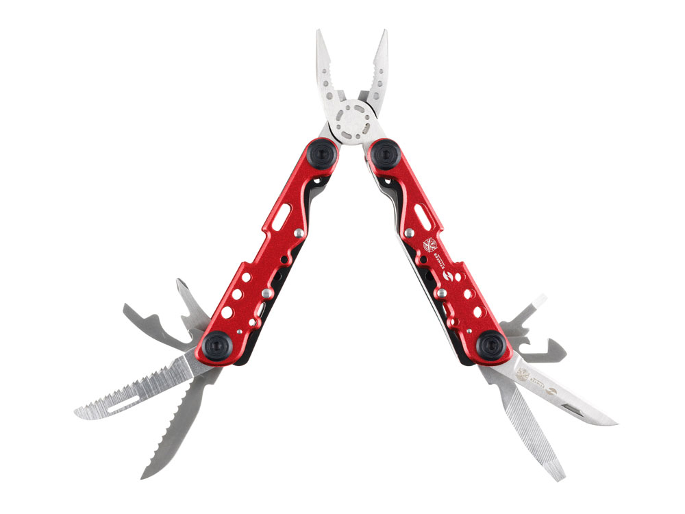 Мультитул Stinger, 105x40 мм, 13 функций, сталь, красно-серебристый, в комплекте нейлоновый чехол-0