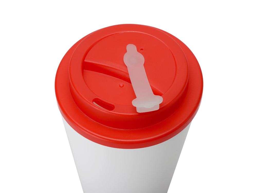 Пластиковый стакан Take away с двойными стенками и крышкой с силиконовым клапаном, 350 мл, белый/красный-2