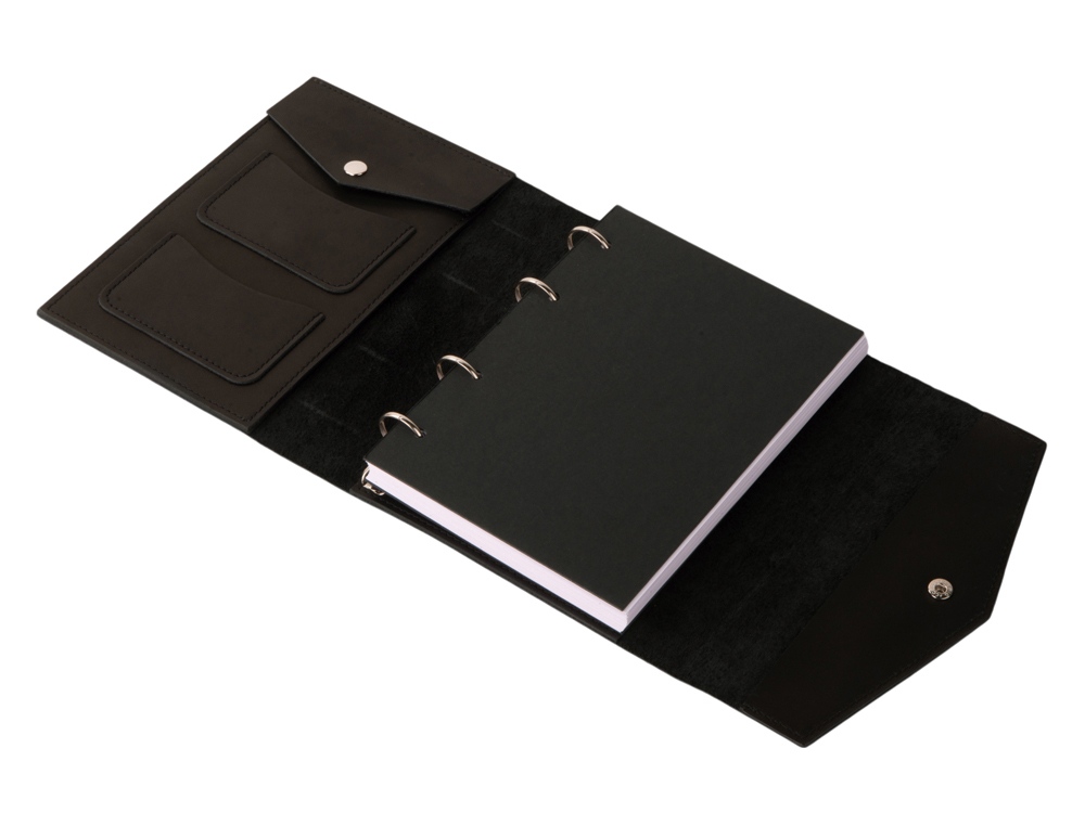 Блокнот кожаный А5 на кольцах, черный-2