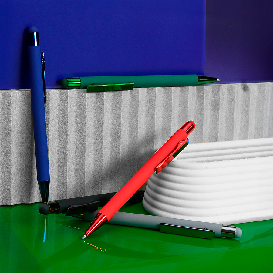 Ручка шариковая FACTOR COLOR со стилусом, красный-1