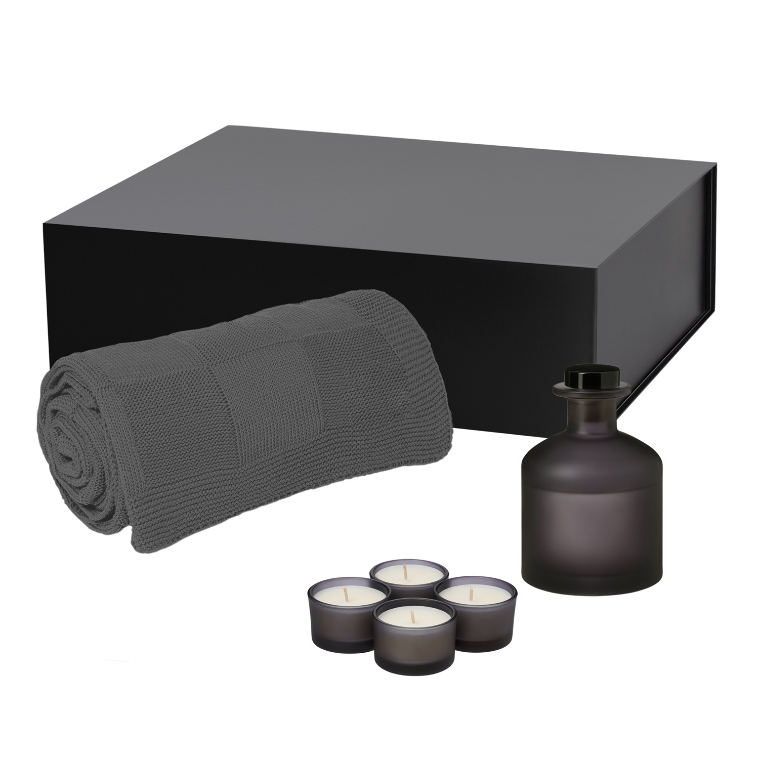 Подарочный набор Sento, Cella, серый (свеча, диффузор, плед)-0