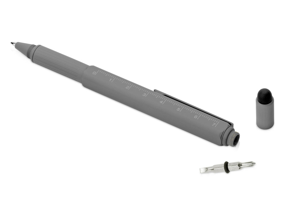 Ручка шариковая металлическая Tool, серый. Встроенный уровень, мини отвертка, стилус-2