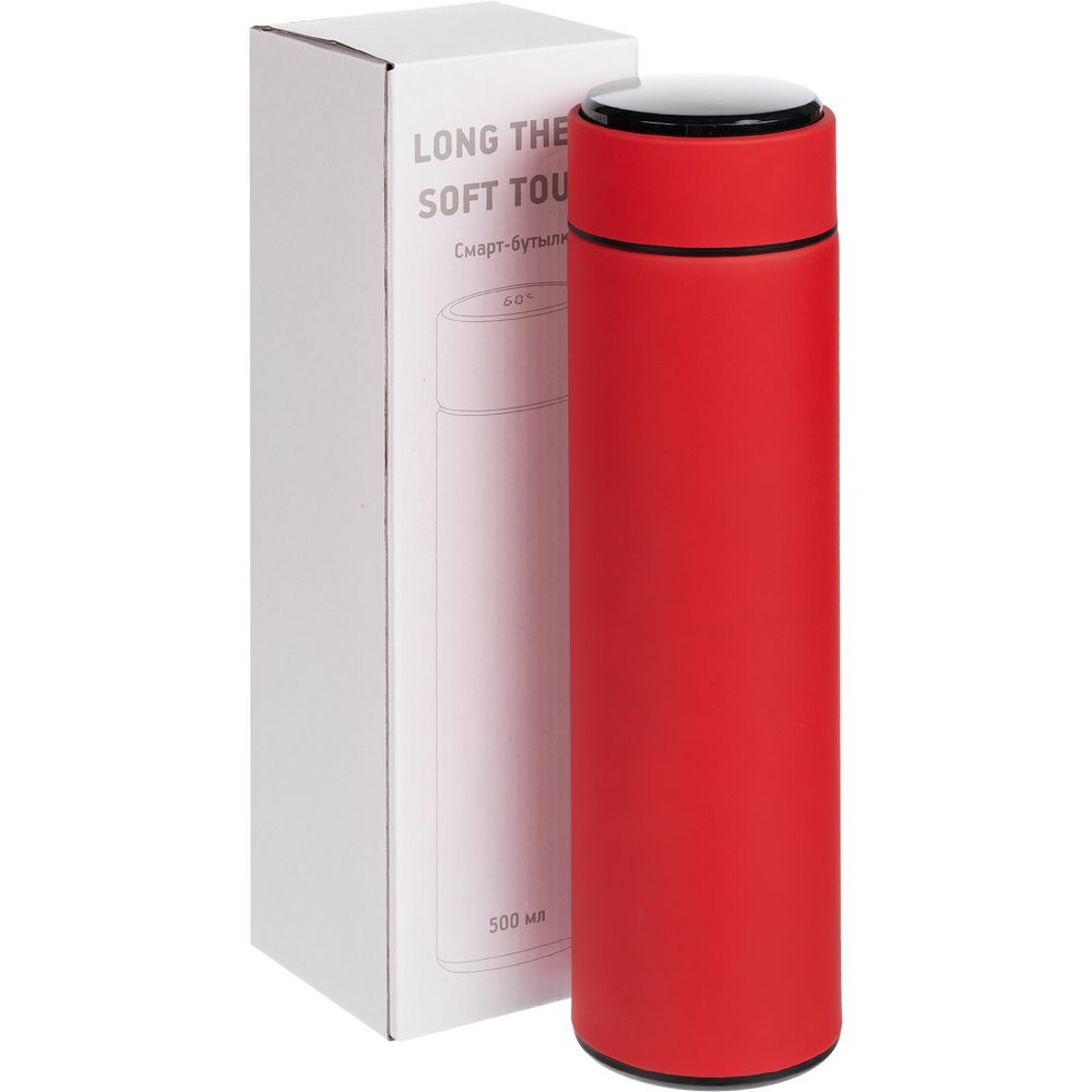 Смарт-бутылка с заменяемой батарейкой Long Therm Soft Touch, красная-4