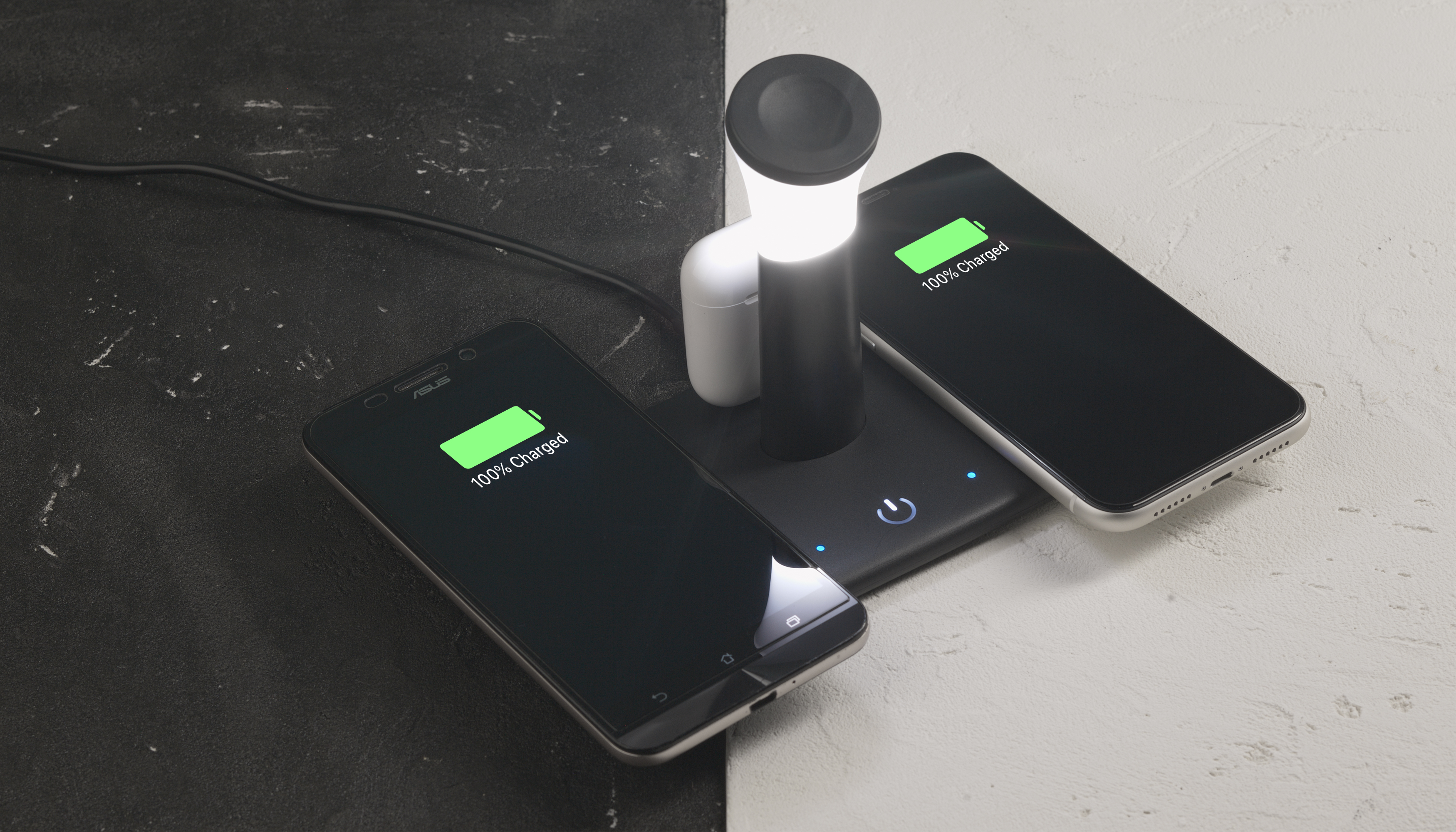 Настольная беспроводная (15W) зарядная станция "Bridge" для часов, наушников, смартфонов, с лампой-1