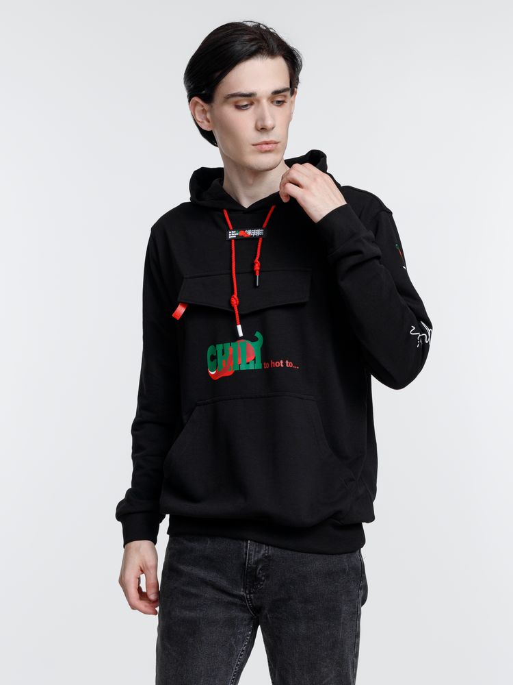Худи унисекс с карманом на груди Chest Pocket, черное-7