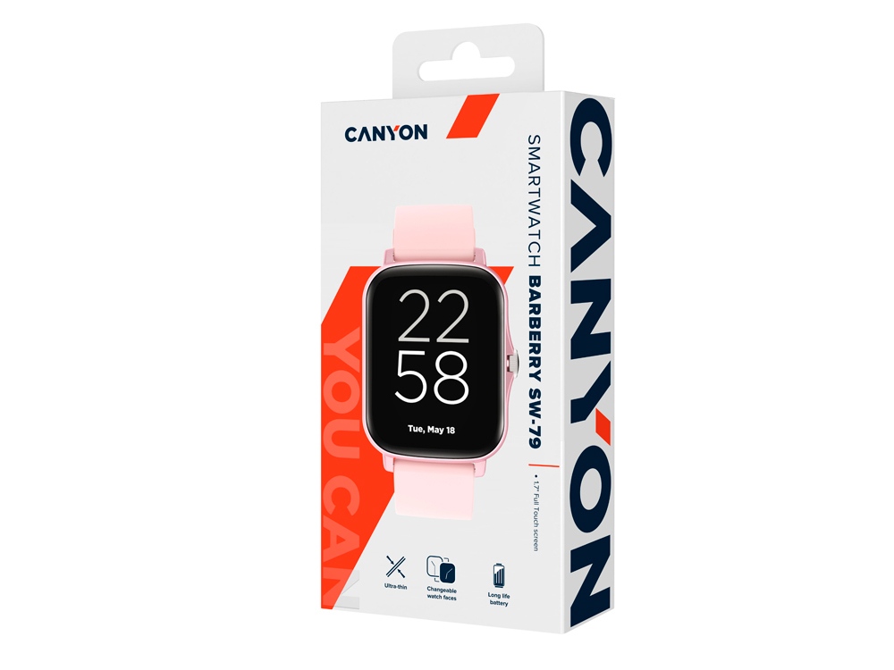 Умные часы CANYON Barberry SW-79, IP 67, BT 5.1, сенсорный дисплей 1.7, розовый-5