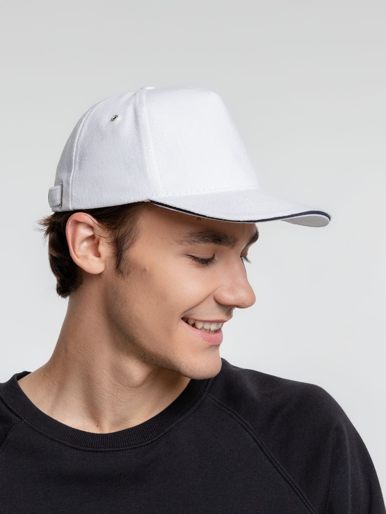 Бейсболка Classic, белая с темно-синим кантом-4