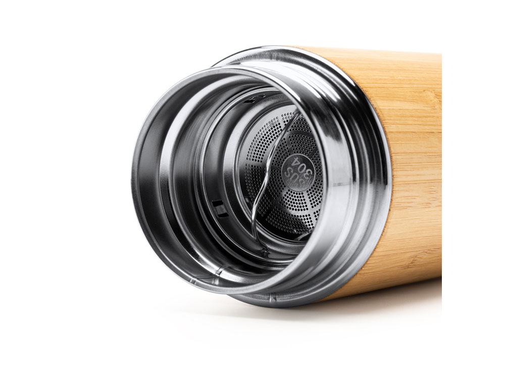 Термос CEDRO из нержавеющей стали 304 и бамбука с заварочным устройством, 480 мл, натуральный-2