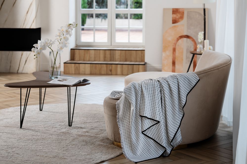 Плед Fringy, белый с черным-2