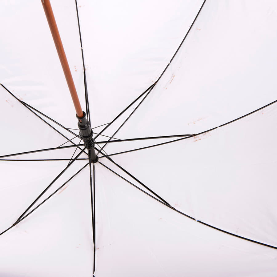 Зонт-трость с деревянной ручкой, полуавтомат; белый; D=103 см, L=90см; полиэстер, белый-4