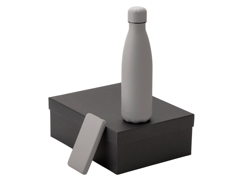 Подарочный набор с термобутылкой и повербанком С2, серый-0