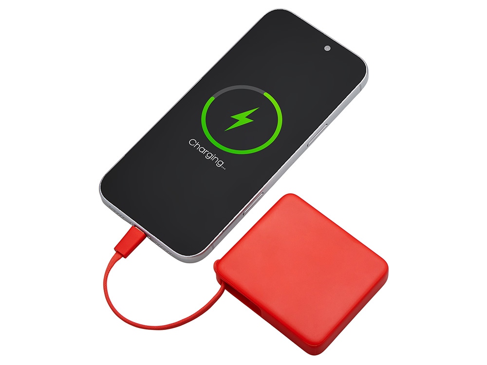 Внешний аккумулятор со встроенным кабелем USB-C Дэнси, 5000 мАч, красный-2