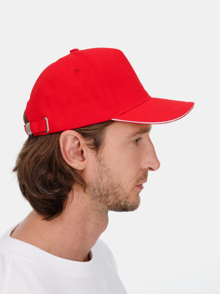 Бейсболка Classic 2.0, красная с белым кантом-8