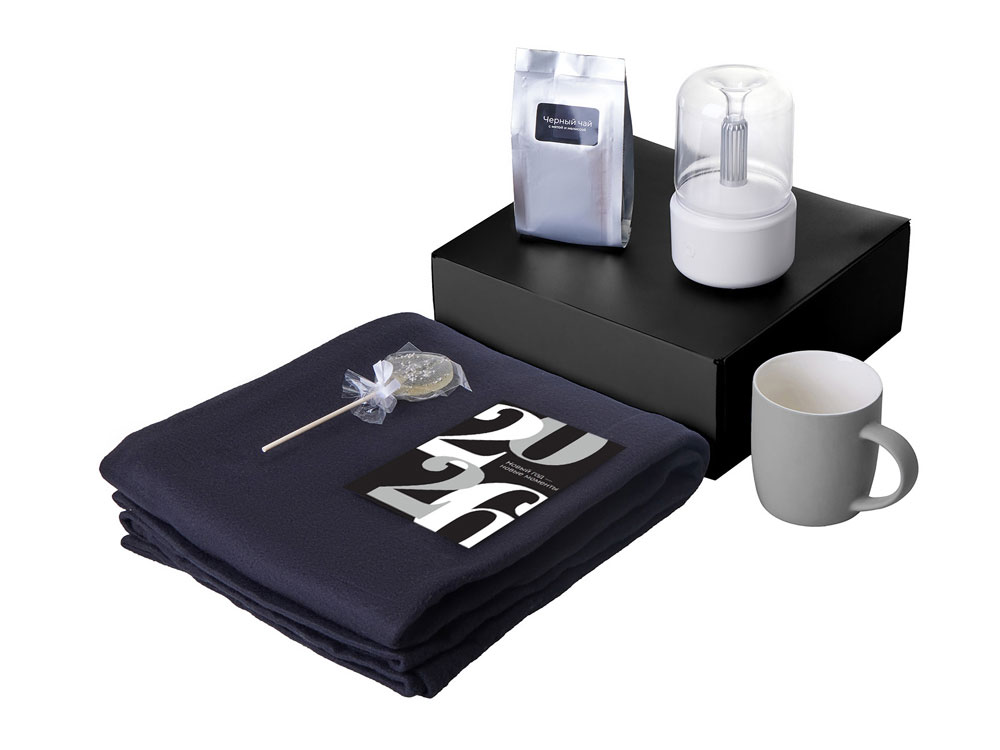 Подарочный набор с пледом, увлажнителем и кружкой, серый-1