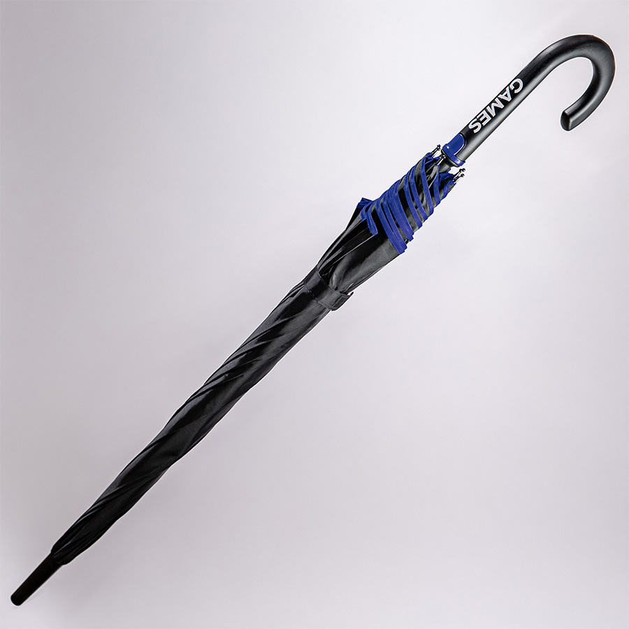 Зонт-трость BACK TO BLACK, пластиковая ручка, полуавтомат, черный, синий-5
