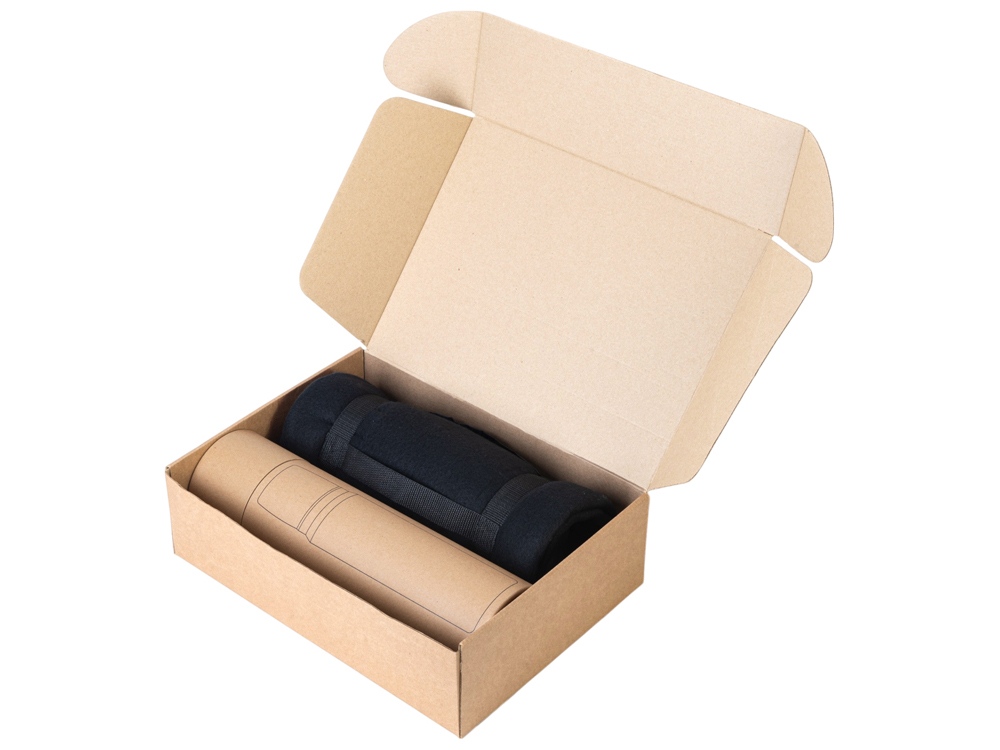 Подарочный набор с термосом и пледом Serenity, черный-1