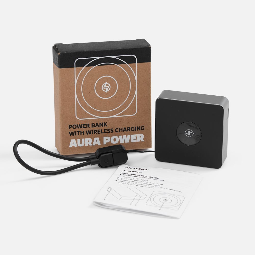 Внешний аккумулятор с беспроводной зарядкой Aura Power 5000 мАч, серый-3