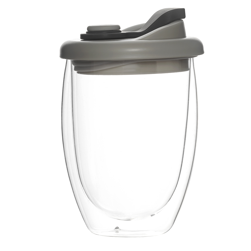 Стакан стеклянный Lotos с двойными стенками и крышкой, Серый-1