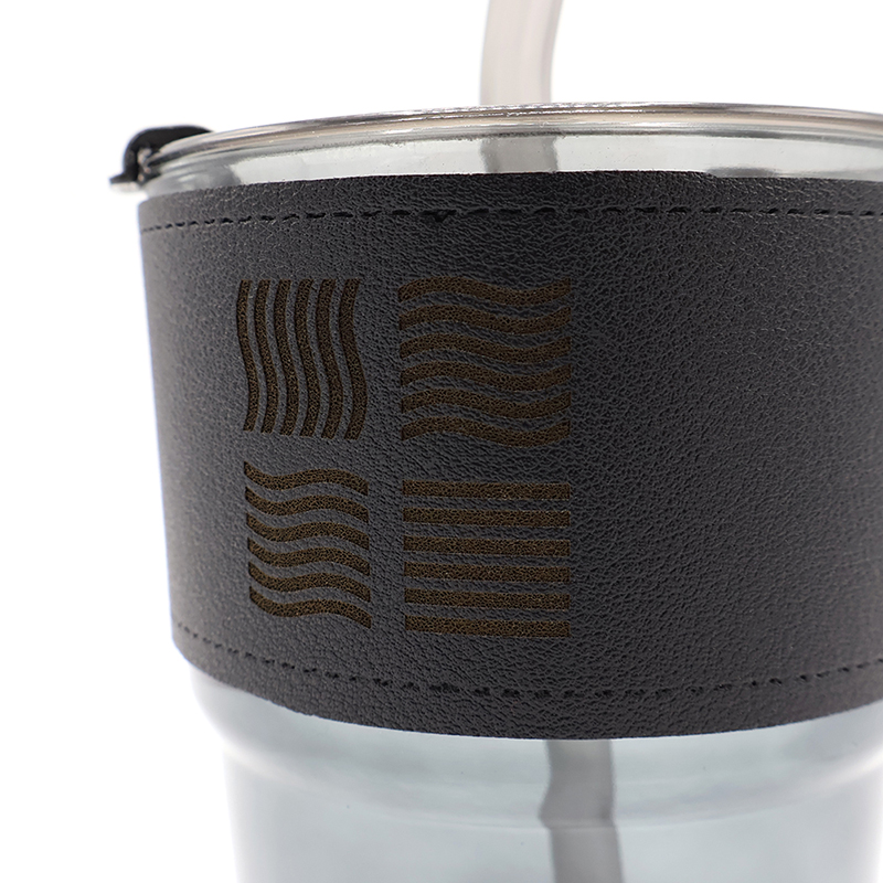 Стакан стеклянный с трубочкой и капхолдером Karamel, Черный-1