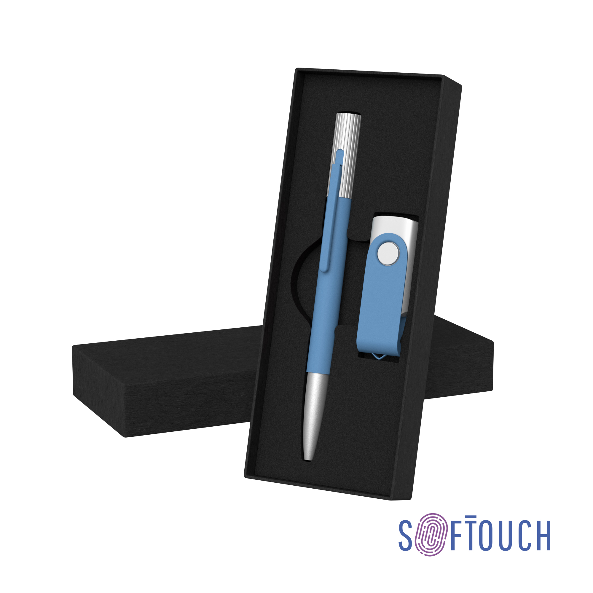 Набор ручка "Clas" + флеш-карта "Vostok" 16 Гб в футляре, оранжевый, покрытие soft touch-0