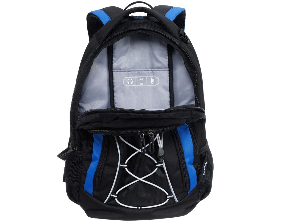 Рюкзак TORBER РАКЕТА с отделением для ноутбука 15, черный/синий, полиэстер, 33х19х45 см, 28 л-7