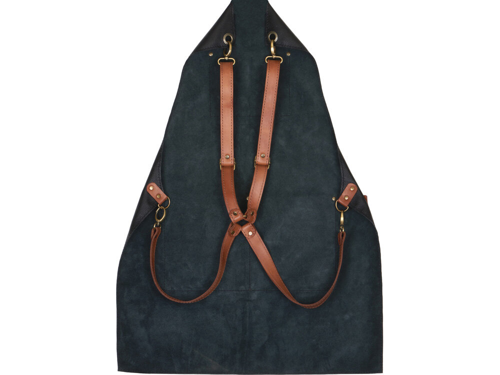 Набор: фартук из натуральной кожи в тубусе, черный с рыжими ремнями-3