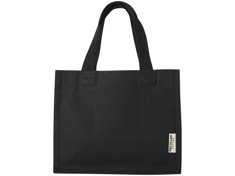 Мини эко-сумка Odessa с клинчиком, изготовленная из переработанного хлопка, сертифицированного согласно GRS, плотностью 220 г/м², объемом 9 л - сплошной черный-1