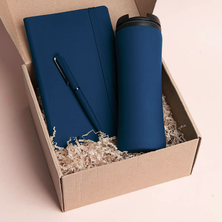 Набор подарочный OFFICEKIT: термос, ежедневник, ручка,  стружка, коробка, синий, синий-7