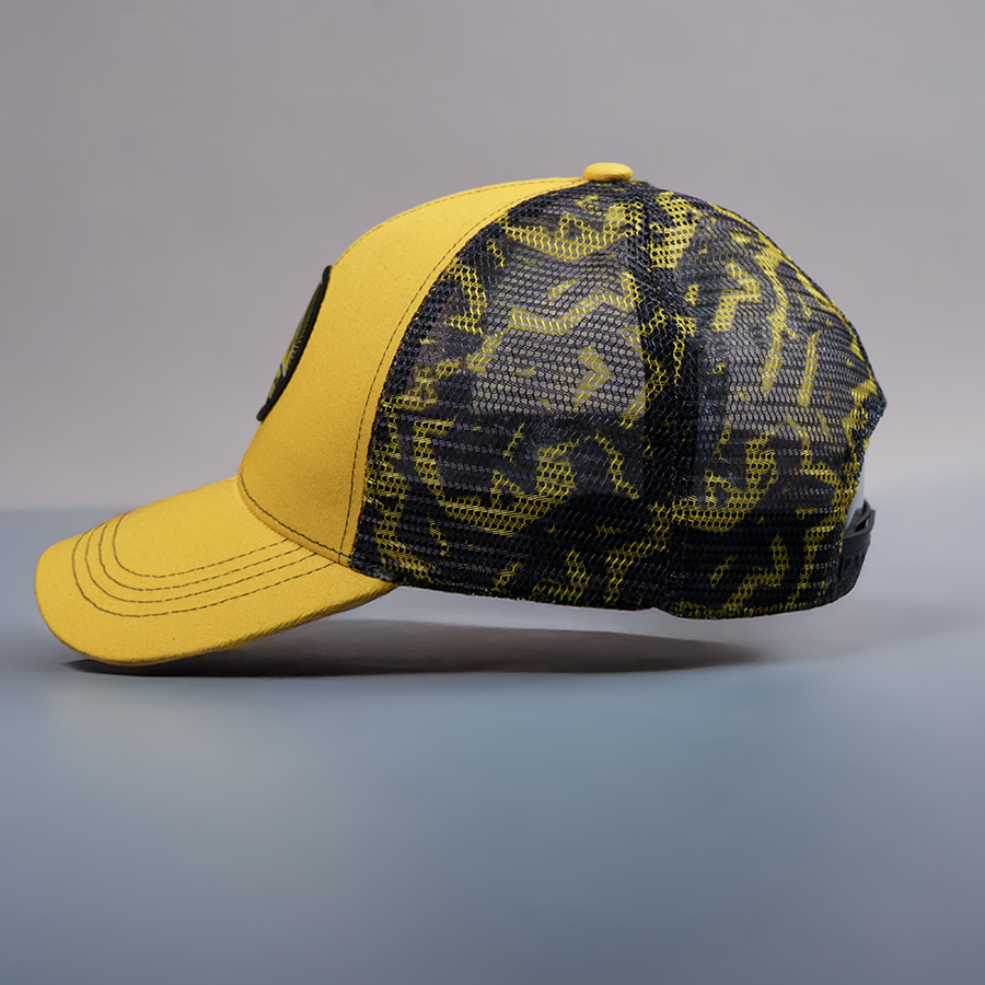 Образец бейсболка CUSTOM MERCH, 6 клиньев, пластиковая застёжка, черный, желтый-2