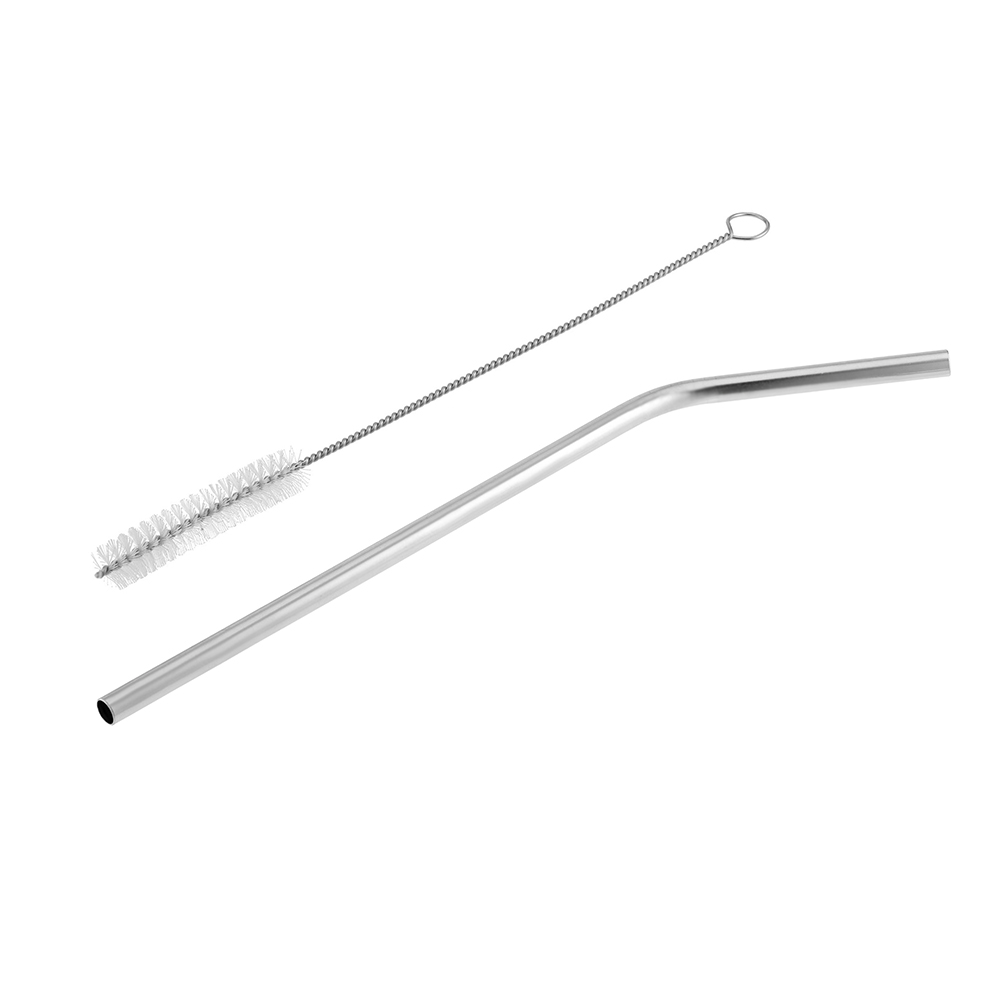Набор Cocktail с изогнутой трубочкой и ершиком, Серебристый-0